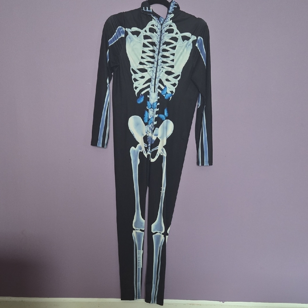 Black Skeleton Jumpsuit with Blue Accents